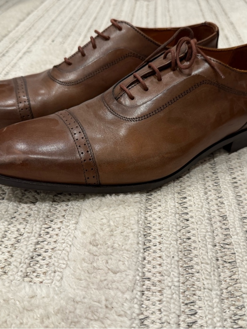 Classic Brown Leather Cap-Toe Derby Shoes